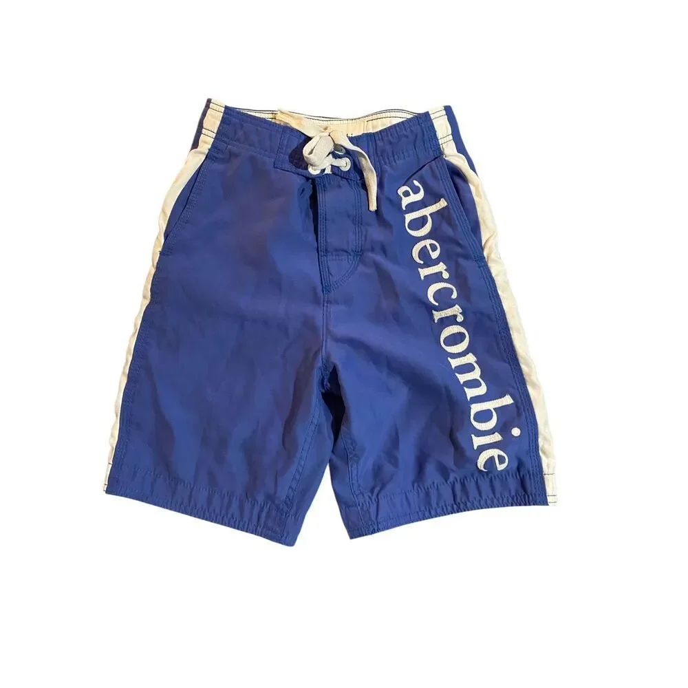 Abercrombie kids boys, blue board shorts, swim trunks logo small